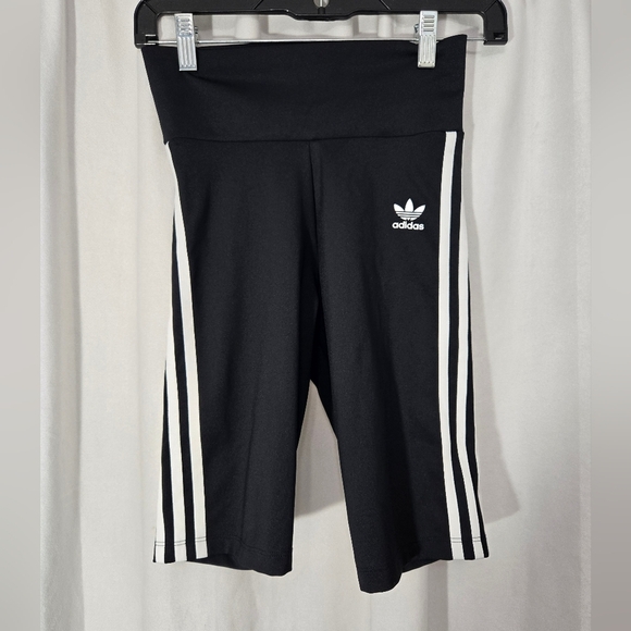 adidas Primeblue Women's Sz XS Black/White High Waist Biker Shorts - Picture 2 of 7